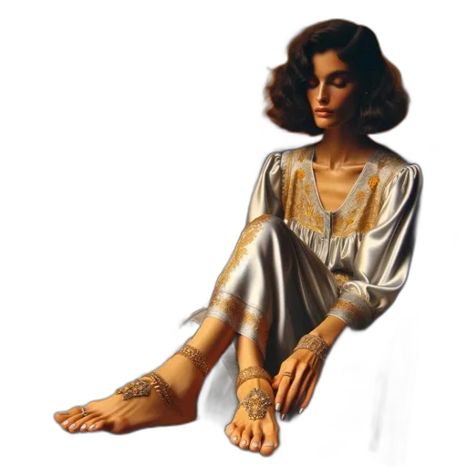 dress, jewelry, shoes, photorealistic, concept art, oil painting, pixel art, golden transparent PNG cut-out