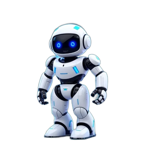 robot, 3d render, concept art, pixel art, cartoon, white, blue, accents transparent PNG cut-out