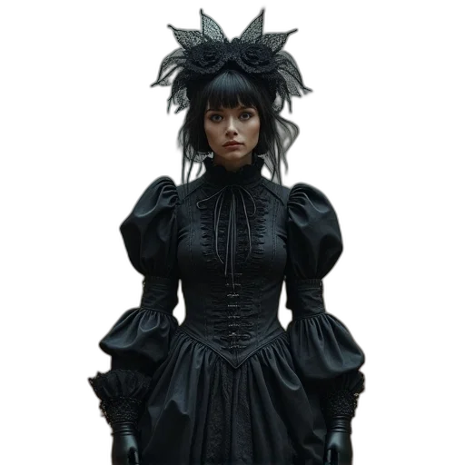 dress, hat, concept art, 3d render, fantasy art, photorealistic, dark, monochrome transparent PNG cut-out