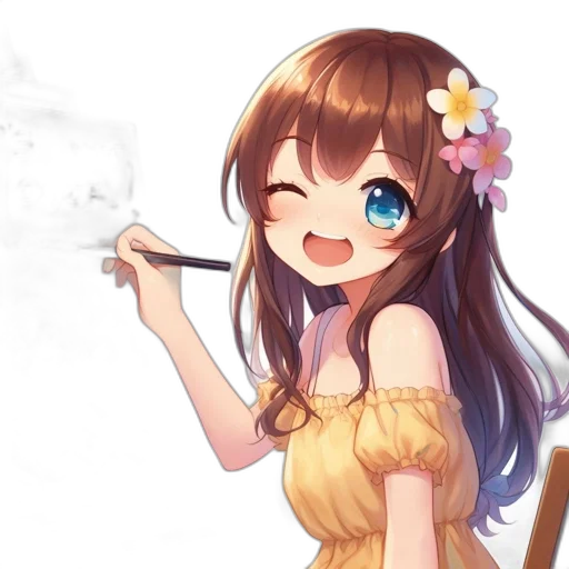 staff, weapon, dress, flower, anime, fantasy art, pixel art, watercolor transparent PNG cut-out
