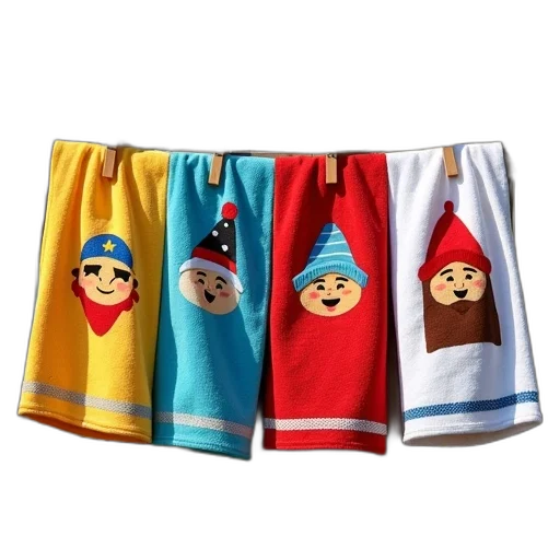 dress, jacket, collection, colorful, towels, cartoon, characters, hanging transparent PNG cut-out