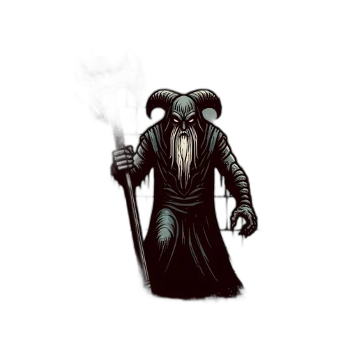 staff, creature, mask, jacket, concept art, pixel art, fantasy art, comic book art transparent PNG cut-out