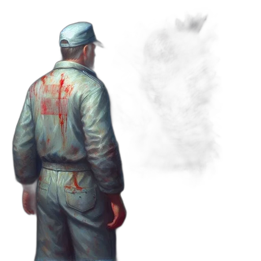 jacket, staff, weapon, face, concept art, photorealistic, oil painting, watercolor transparent PNG cut-out