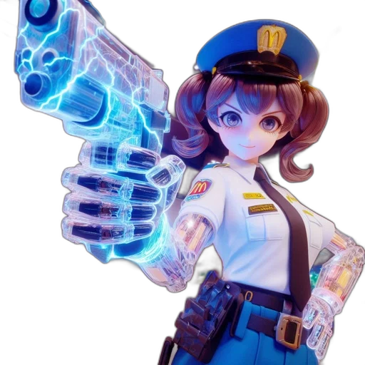 weapon, staff, robot, jacket, concept art, anime, 3d render, vaporwave transparent PNG cut-out