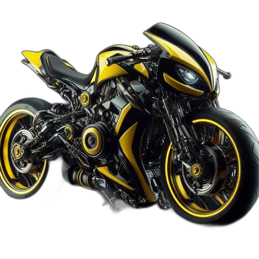 photorealistic, 3d render, concept art, comic book art, sleek, futuristic, motorcycle, intricate transparent PNG cut-out