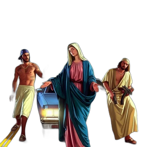 car, dress, concept art, vaporwave, fantasy art, comic book art, rain, city street transparent PNG cut-out
