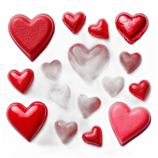 jewelry, photorealistic, 3d render, red, collection, heart-shaped, candies, various transparent PNG cut-out