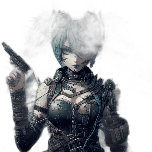 weapon, robot, mask, staff, cyberpunk, fantasy art, concept art, comic book art transparent PNG cut-out