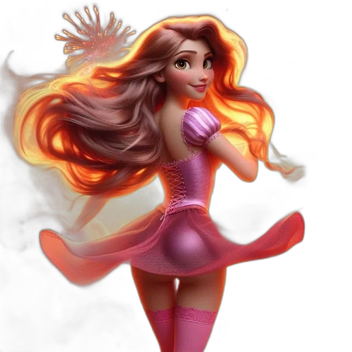 dress, hair, fantasy art, concept art, 3d render, comic book art, fire, animated transparent PNG cut-out