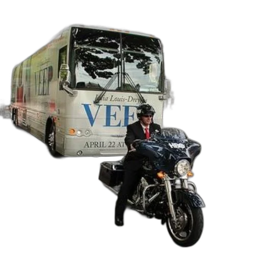 man, motorcycle, next, tour, bus, word, veep transparent PNG cut-out