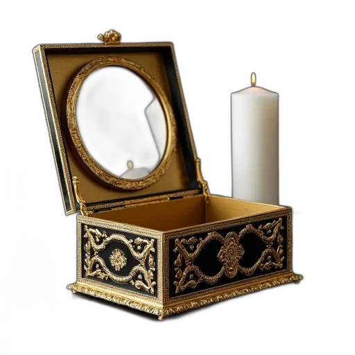 furniture, jewelry, crown, 3d render, gold, black, ornate, box transparent PNG cut-out