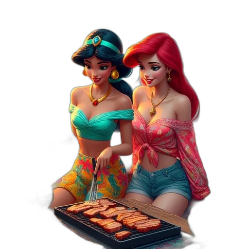 food, concept art, 3d render, fantasy art, comic book art, fire, neon lights, two transparent PNG cut-out