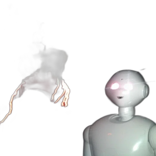 robot, mask, creature, staff, 3d render, concept art, vaporwave, pixel art transparent PNG cut-out