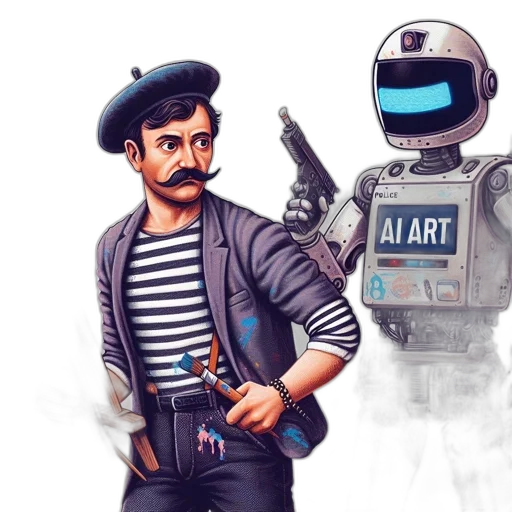 robot, concept art, comic book art, pixel art, fantasy art, two, contrasting, figures transparent PNG cut-out