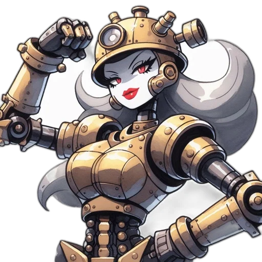 robot, weapon, concept art, pixel art, comic book art, fantasy art, golden, humanoid transparent PNG cut-out