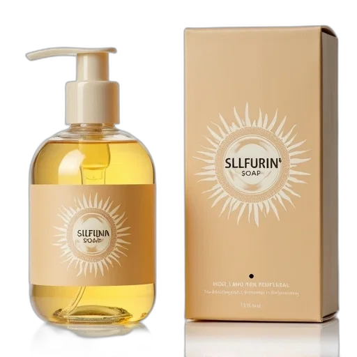 bottle, sulfur, soap, sulfurin, beige, label, featuring, sun transparent PNG cut-out