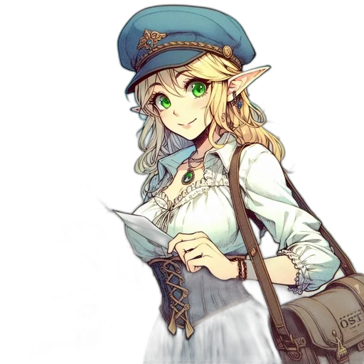 staff, hat, dress, weapon, anime, fantasy art, pixel art, concept art transparent PNG cut-out