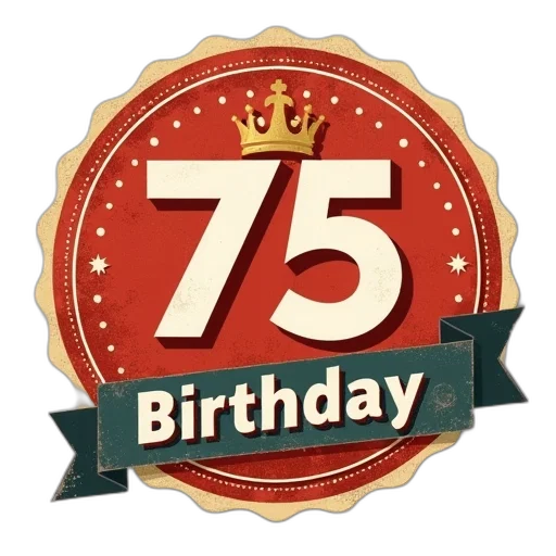 3d render, vintage, 75th, birthday transparent PNG cut-out