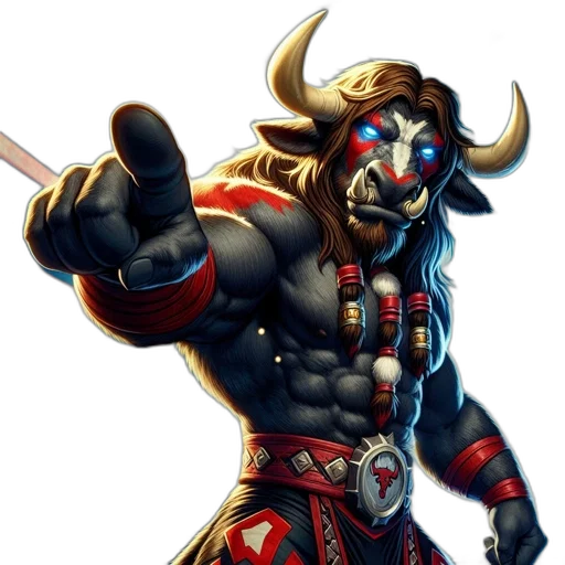 staff, weapon, concept art, comic book art, fantasy art, 3d render, anthropomorphic, bull-creature transparent PNG cut-out
