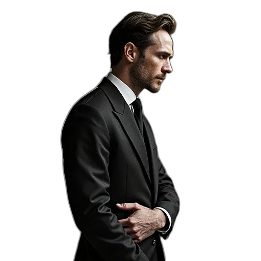 jacket, staff, face, photorealistic transparent PNG cut-out