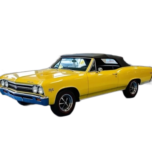 car, photorealistic, 3d render, yellow, classic, convertible, parked, inside transparent PNG cut-out