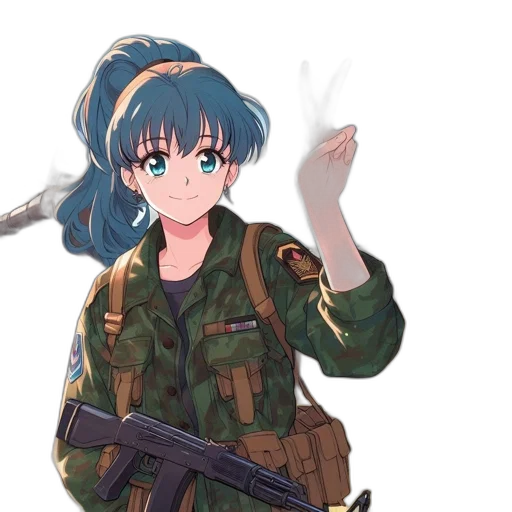 weapon, jacket, staff, animal, anime, cartoon, vaporwave, pixel art transparent PNG cut-out