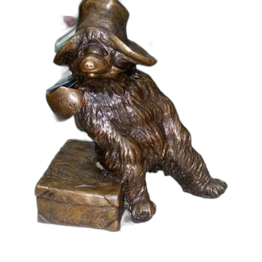 hat, staff, 3d render, bronze, statue, paddington, bear, sitting transparent PNG cut-out