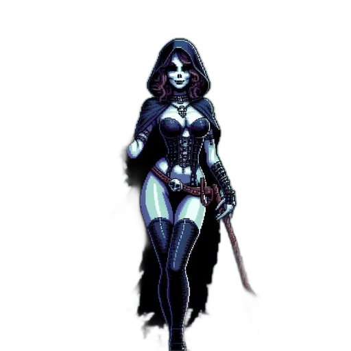 comic book art, concept art, fantasy art, pixel art, dark, blue, monochrome, gothic transparent PNG cut-out