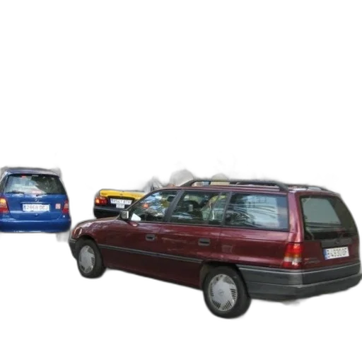 car, 3d render, maroon, station, wagon, parked, street, front transparent PNG cut-out
