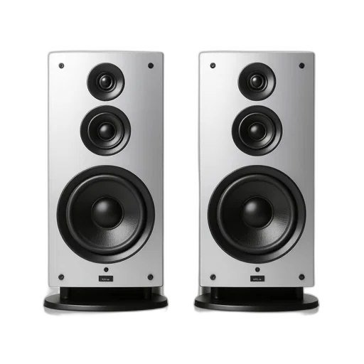 pair, identical, silver, speakers, black, base, speaker, grille transparent PNG cut-out