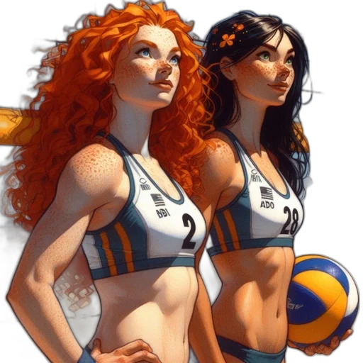 comic book art, concept art, fantasy art, photorealistic, underwater, beach, two, female transparent PNG cut-out