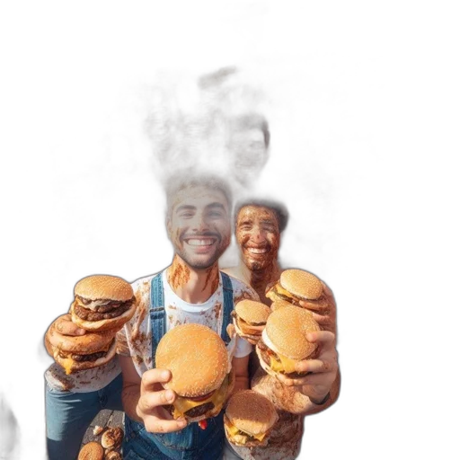 food, robot, photorealistic, 3d render, concept art, vaporwave, diverse, crowd transparent PNG cut-out