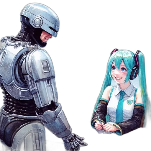 robot, weapon, concept art, cyberpunk, vaporwave, 3d render, outer space, bustling transparent PNG cut-out
