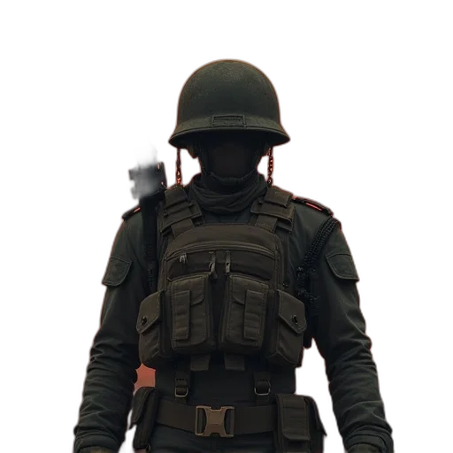 jacket, staff, weapon, hat, concept art, 3d render, cyberpunk, pixel art transparent PNG cut-out