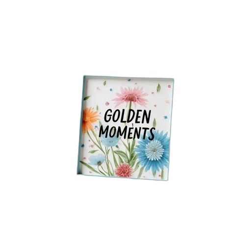 flower, golden, decorative, item, white, frame, blue, background transparent PNG cut-out