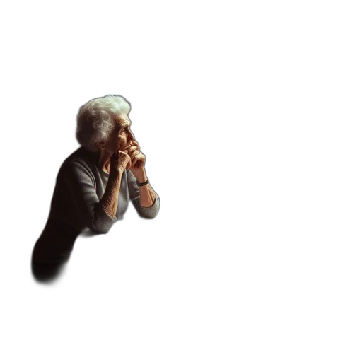 staff, face, hair, elderly, woman, sits, alone, rustic transparent PNG cut-out