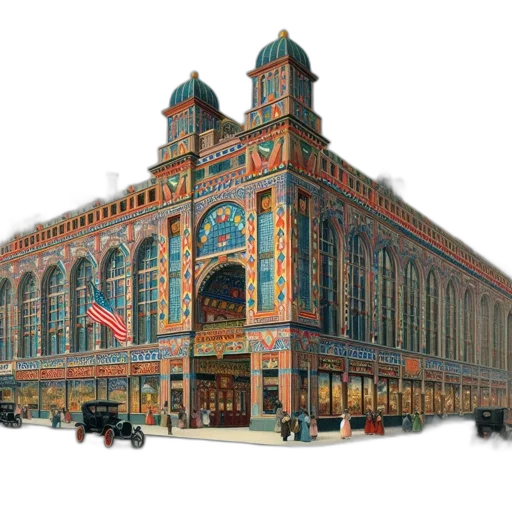 building, concept art, photorealistic, watercolor, 3d render, city street, elaborate, arcade transparent PNG cut-out