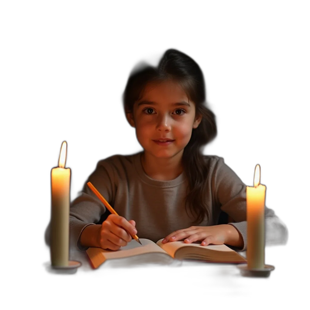 photorealistic, 3d render, concept art, oil painting, fire, night, young, girl transparent PNG cut-out