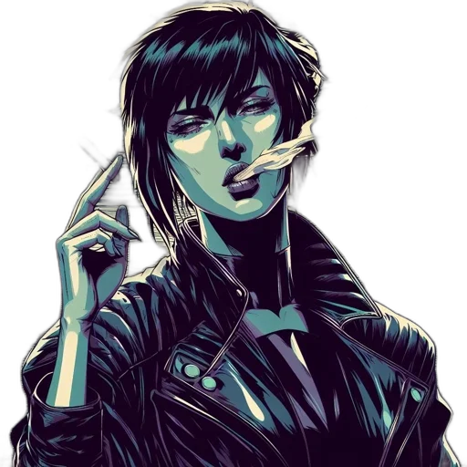 jacket, face, staff, weapon, comic book art, cyberpunk, concept art, cartoon transparent PNG cut-out