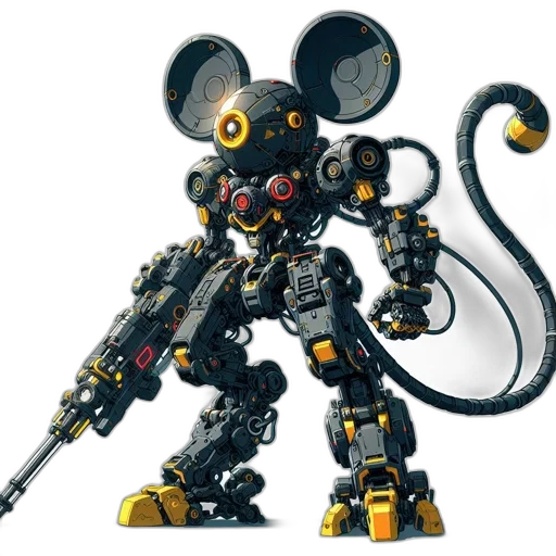 robot, weapon, staff, animal, concept art, 3d render, cyberpunk, anthropomorphic transparent PNG cut-out