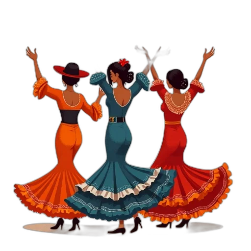 dress, concept art, second, image, stylized, illustration, three, dancers transparent PNG cut-out