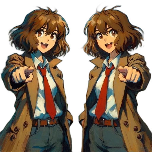 jacket, staff, weapon, face, concept art, anime, pixel art, cartoon transparent PNG cut-out