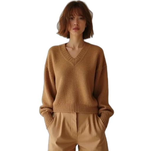 dress, jacket, earth tones, female, wearing, tan, jumper, pants transparent PNG cut-out