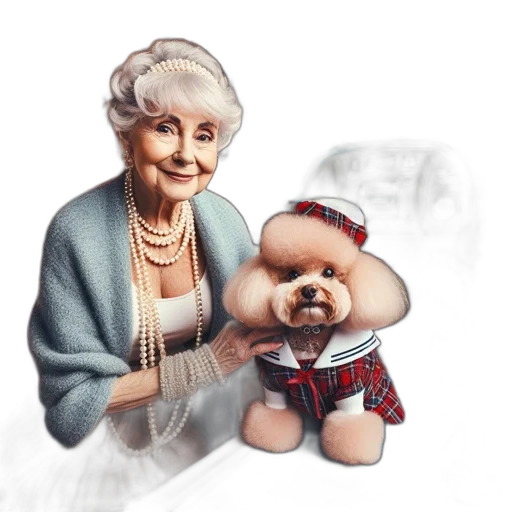 photorealistic, elderly, lady, silver, hair, light, blue, sweater transparent PNG cut-out