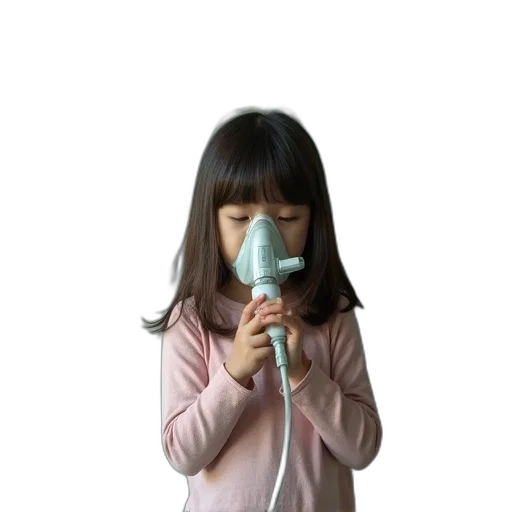 mask, face, weapon, photorealistic, 3d render, girl, using, asthma transparent PNG cut-out