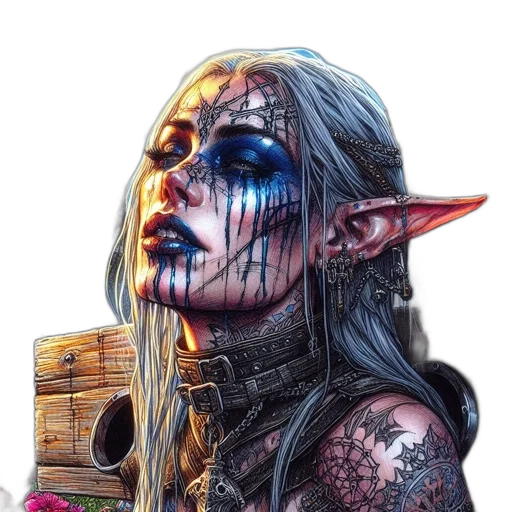 face, fantasy art, concept art, comic book art, cyberpunk, dark, elven, woman transparent PNG cut-out