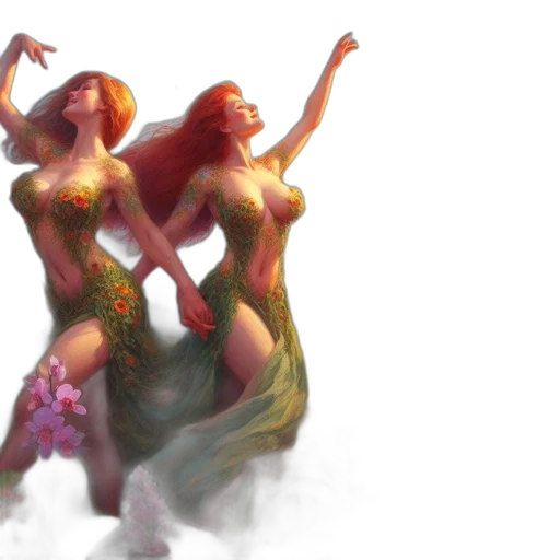 concept art, fantasy art, 3d render, photorealistic, underwater, fire, two, women transparent PNG cut-out