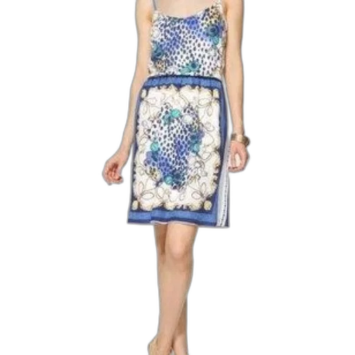 dress, woman, wearing, sleeveless, blue, white, floral, pattern transparent PNG cut-out