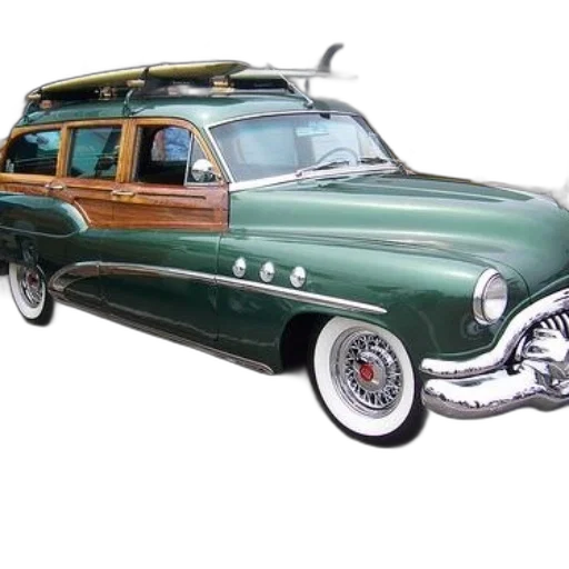 car, photorealistic, 3d render, vintage, green, buick, woody, station transparent PNG cut-out