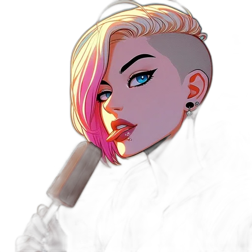 jacket, staff, face, weapon, cyberpunk, comic book art, cartoon, pixel art transparent PNG cut-out